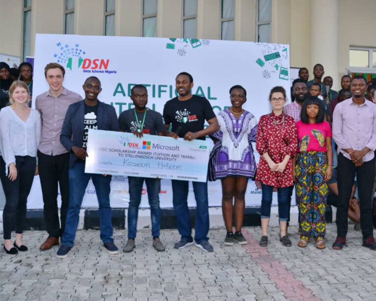 MSC scholarship given to Kazeem Hakeem by DSN at the AI Bootcamp