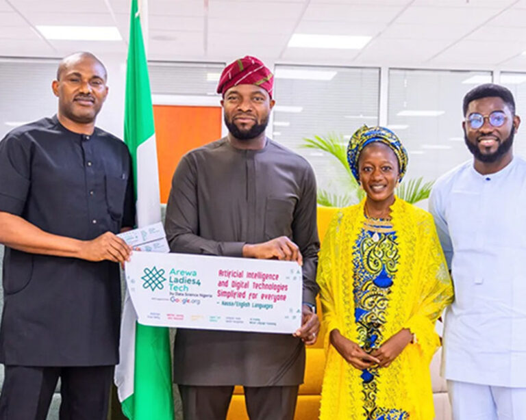 DSN Founder Dr Bayo Adekanmbi with the Minister of Communications, Innovation & Digital Economy of Nigeria, Bosun Tijani at the Launch Of Arewa Ladies4Tech